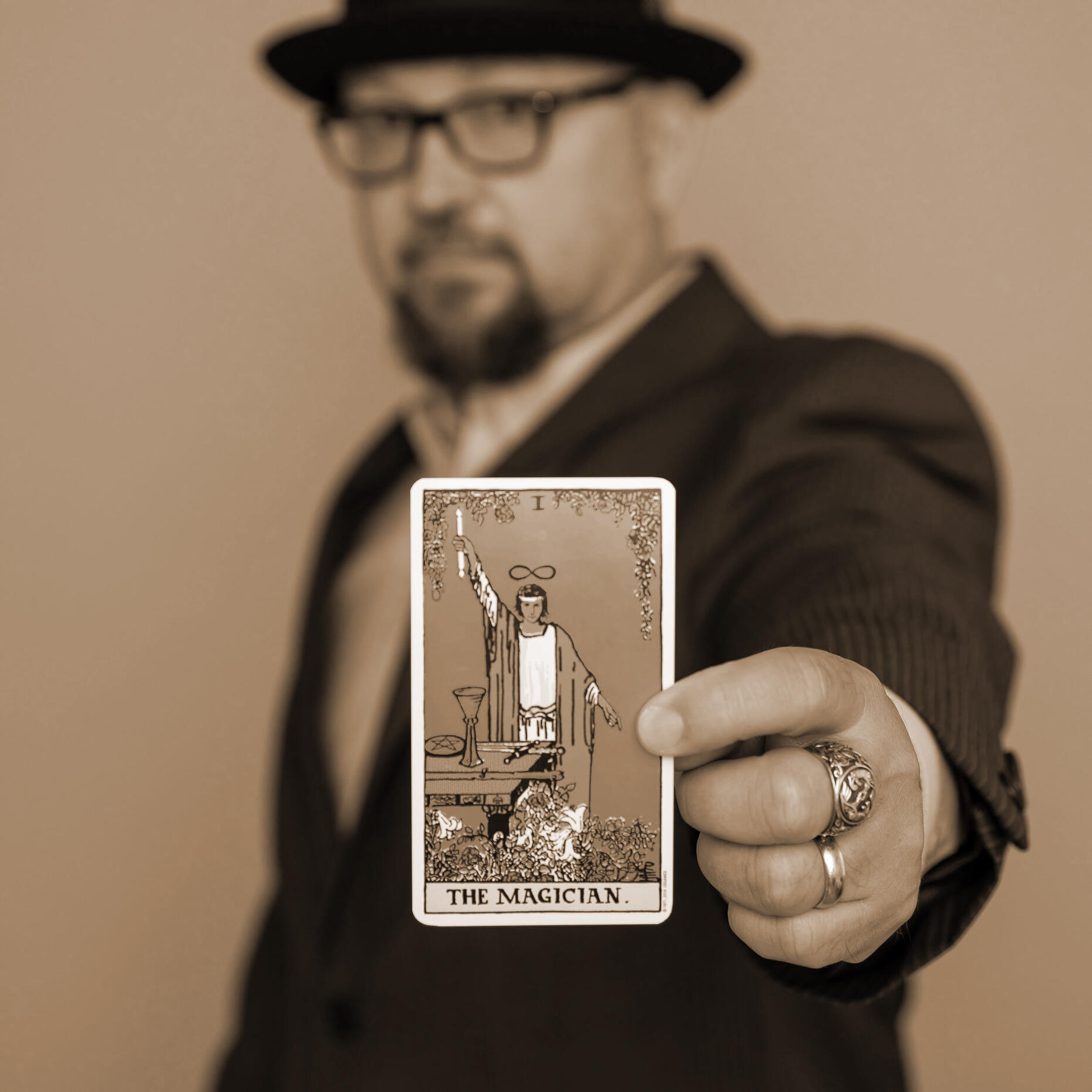 Indianapolis Magician Rodney Gambrel holding the Ace of Spades.